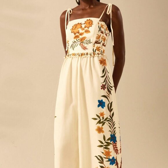 Multicolor Boho Women's Tropical Print Vacation Ruffle Wide Leg Jumpsuit - Picture 4 of 7